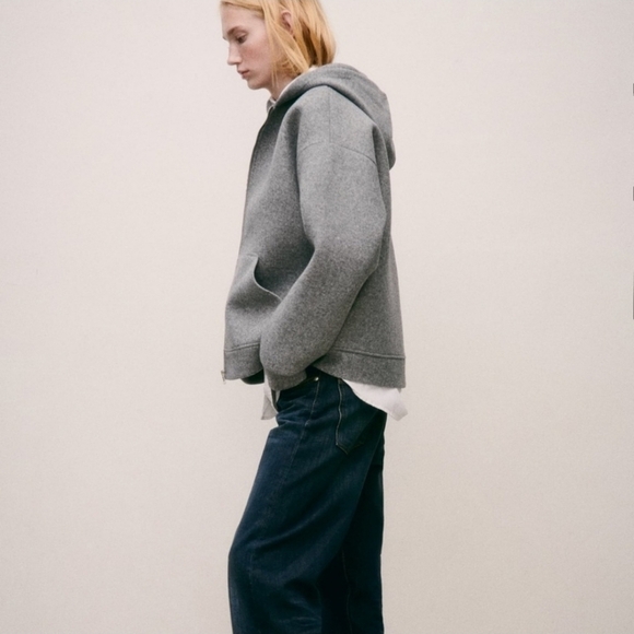 New Zara Soft Neoprene Effect Zip Front Hoodie Bomber Jacket NWT Small - Picture 6 of 16